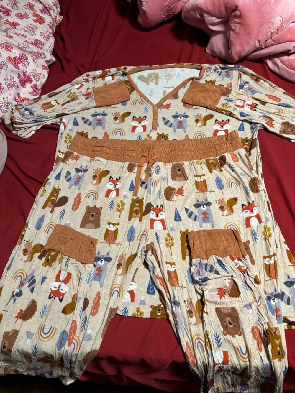 Little Sleepies Neutral Woodland Animal Pajama Set with Rust Accents